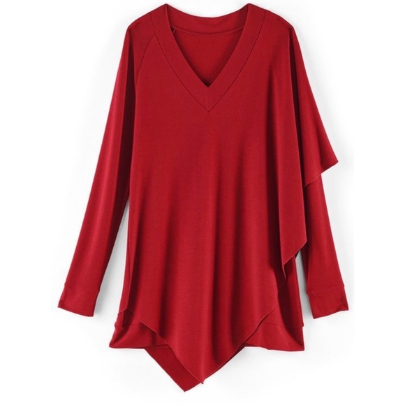 Soft Surroundings Red Madeline Tunic Medium Cape Overlay V-Neck Raglan Sleeves - Picture 3 of 10